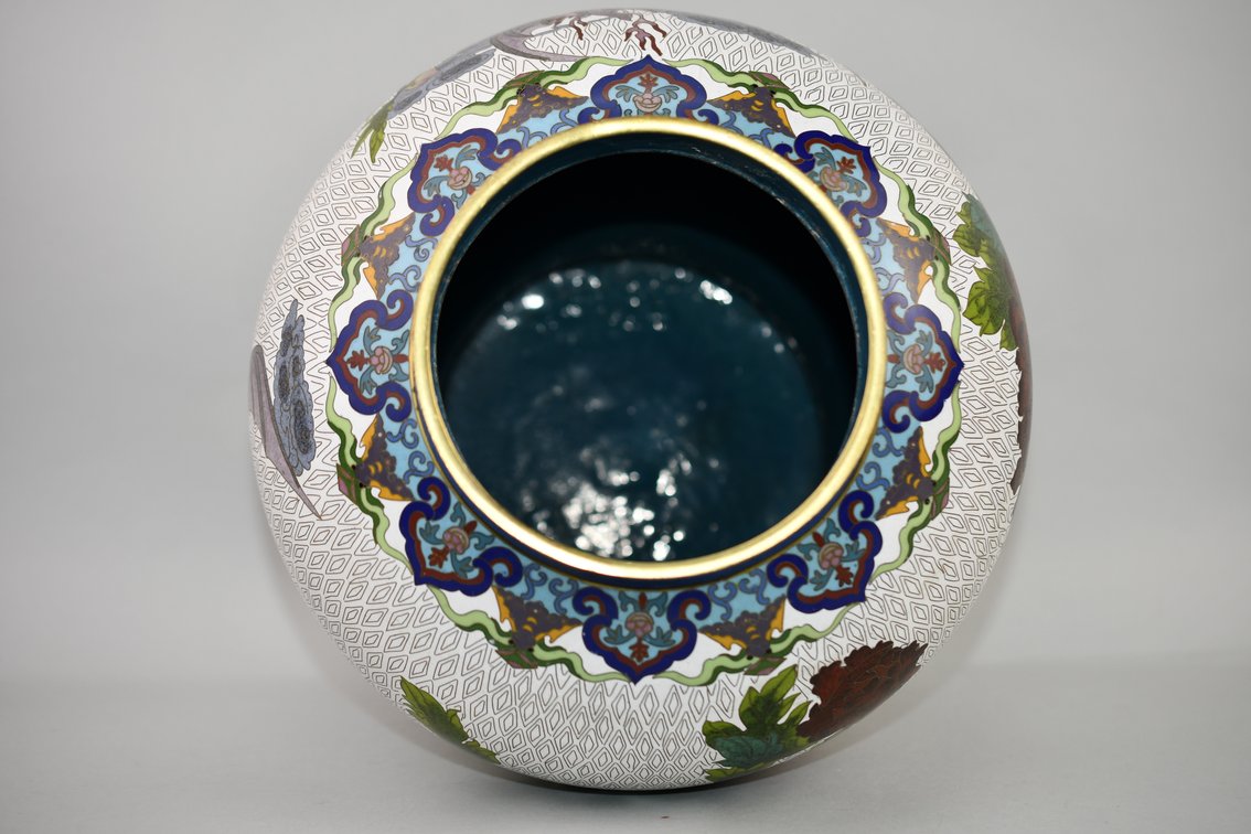 Brass Chinese Cloisonné Floral Lidded Ginger Jar, photo 26 of 29