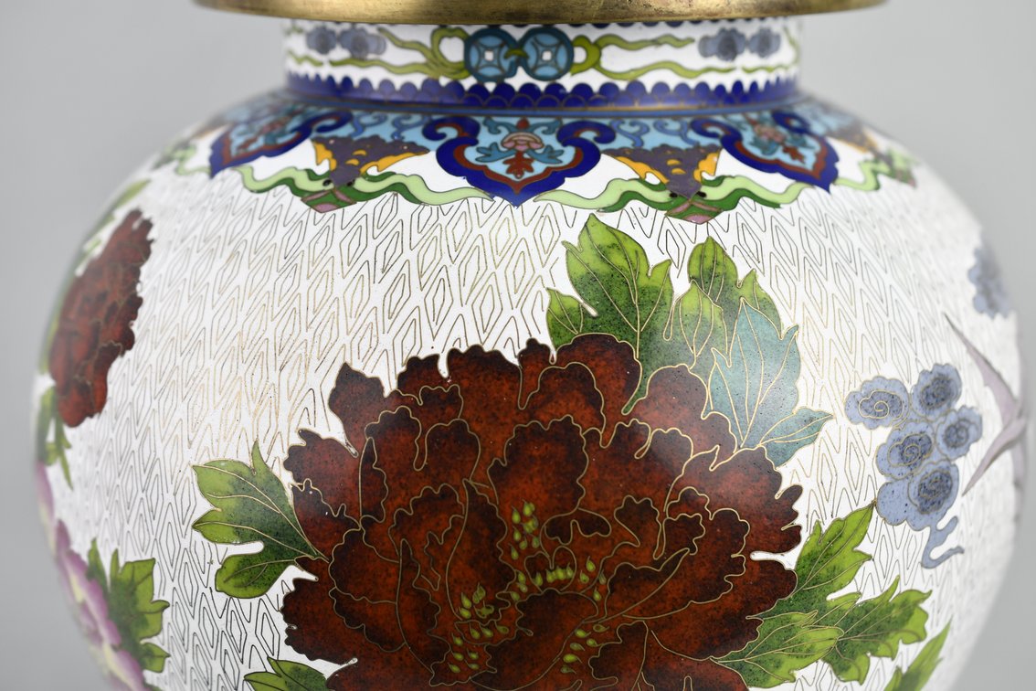Brass Chinese Cloisonné Floral Lidded Ginger Jar, photo 3 of 29