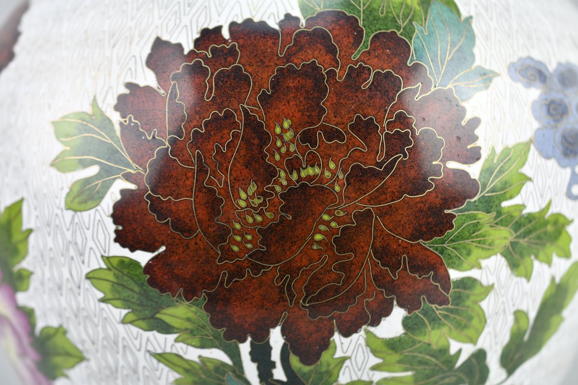 Brass Chinese Cloisonné Floral Lidded Ginger Jar, photo 4 of 29