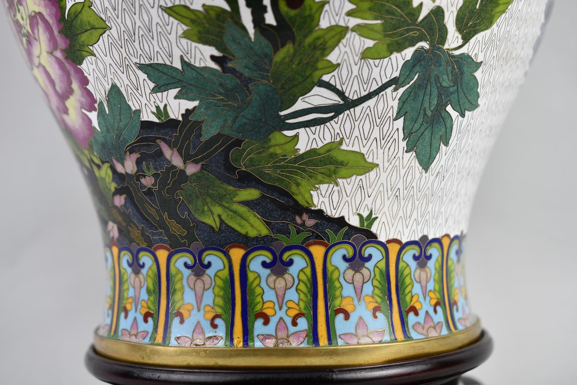 Brass Chinese Cloisonné Floral Lidded Ginger Jar, photo 5 of 29