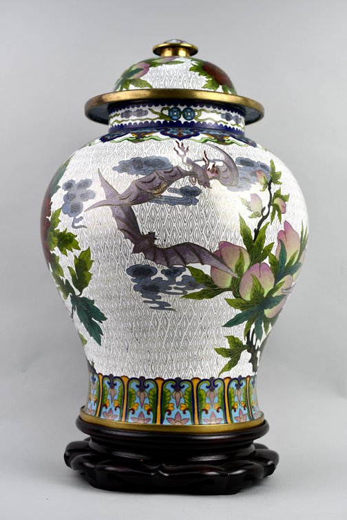 Brass Chinese Cloisonné Floral Lidded Ginger Jar, photo 6 of 29