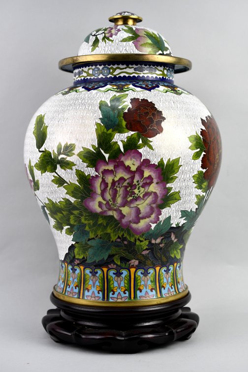 Brass Chinese Cloisonné Floral Lidded Ginger Jar, photo 21 of 29