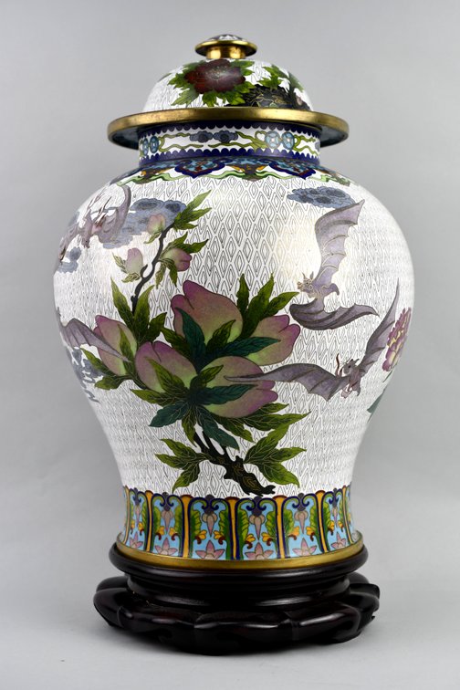 Brass Chinese Cloisonné Floral Lidded Ginger Jar, photo 14 of 29