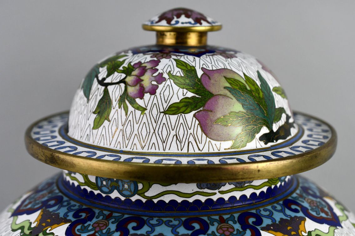 Brass Chinese Cloisonné Floral Lidded Ginger Jar, photo 22 of 29