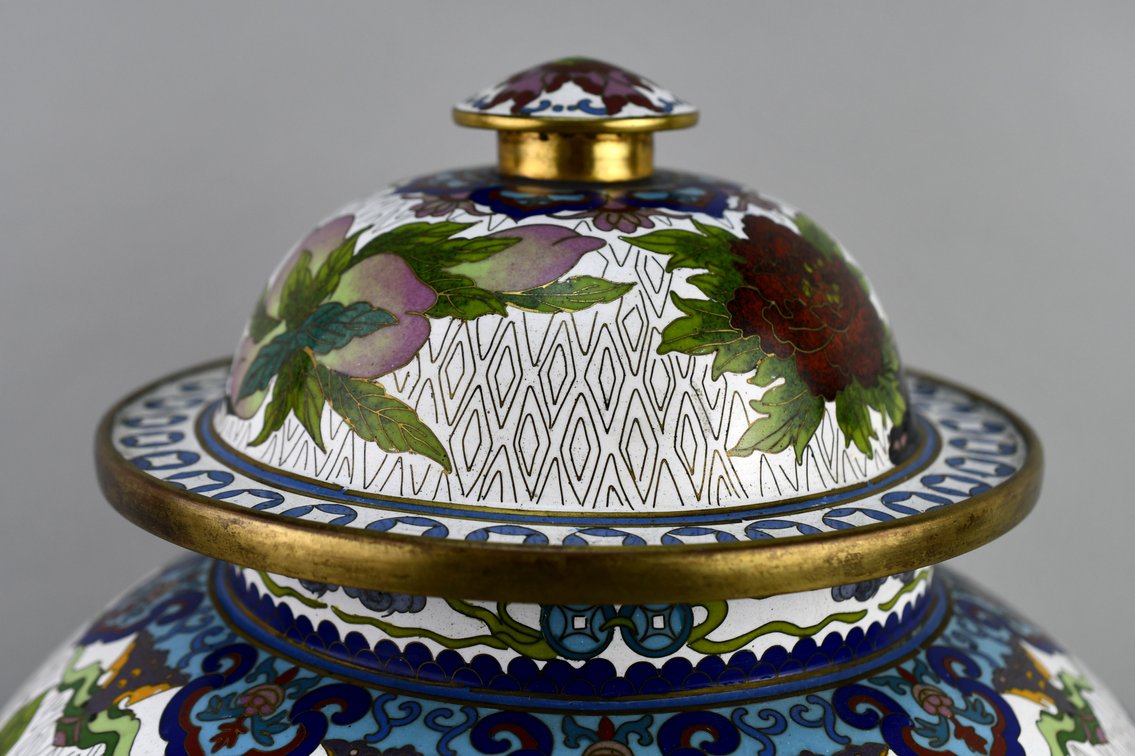Brass Chinese Cloisonné Floral Lidded Ginger Jar, photo 7 of 29
