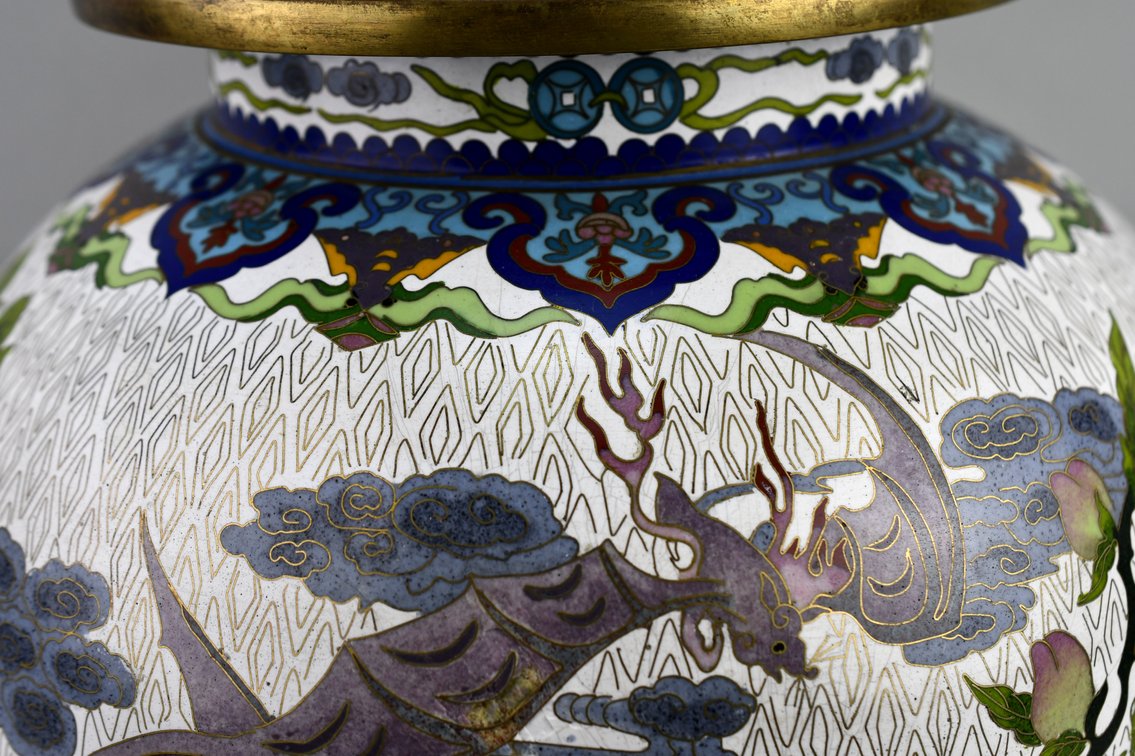 Brass Chinese Cloisonné Floral Lidded Ginger Jar, photo 8 of 29