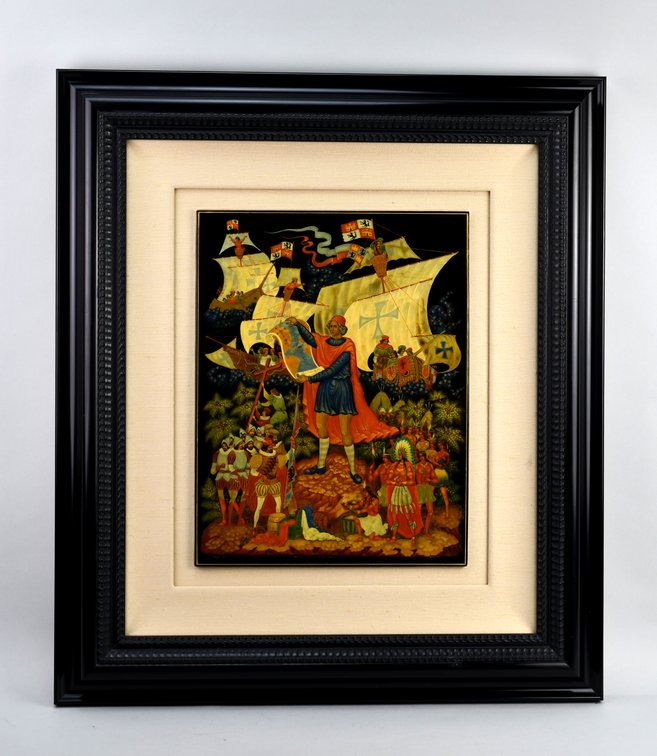 Scheley "Discover America” Palekh Russian Lacquer Panel, photo 2 of 12
