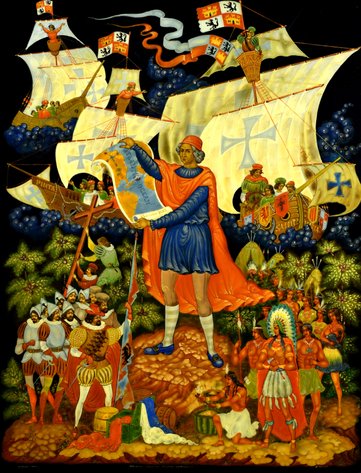 Scheley "Discover America” Palekh Russian Lacquer Panel