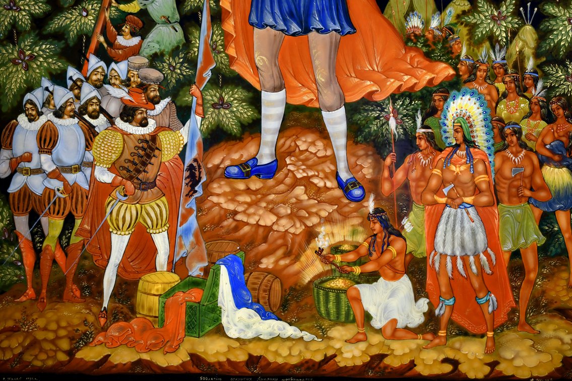 Scheley "Discover America” Palekh Russian Lacquer Panel, photo 5 of 12
