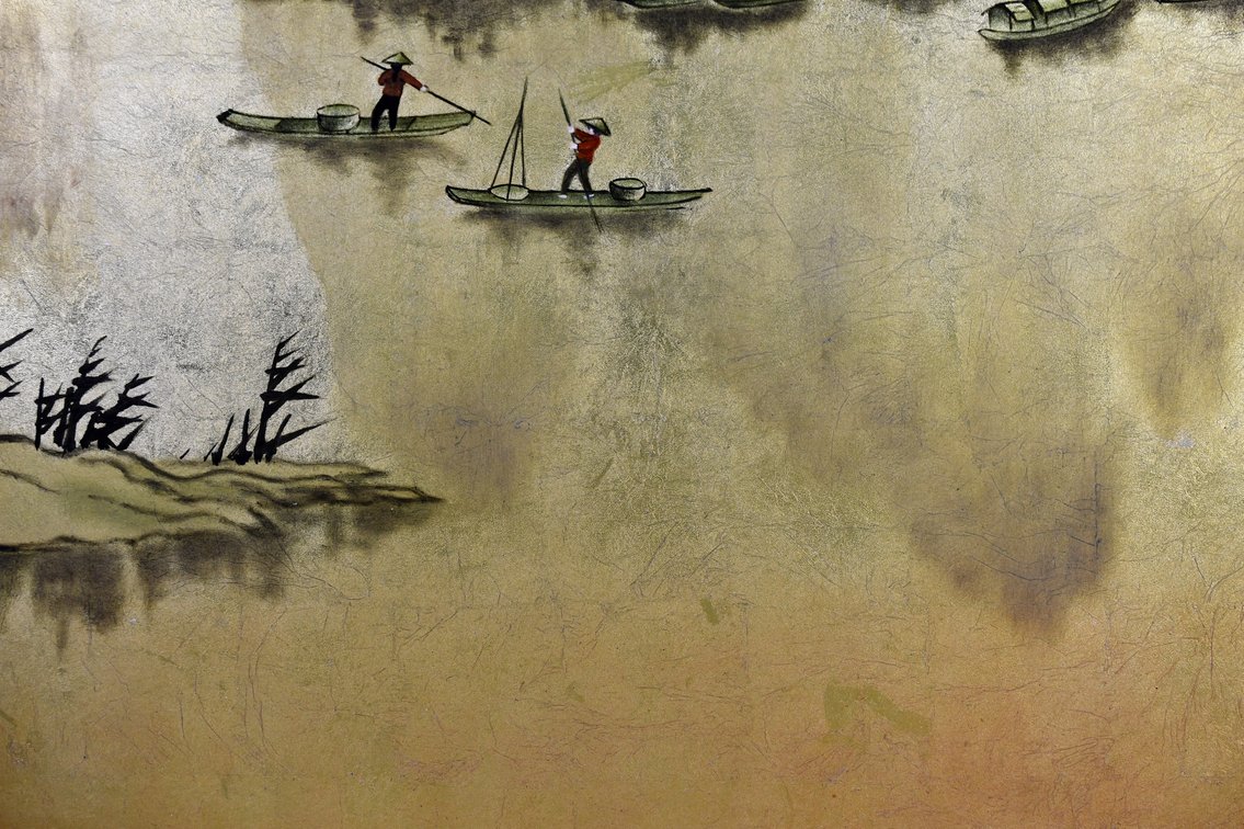 Asian Lacquered Wood Landscape Panel, photo 5 of 9