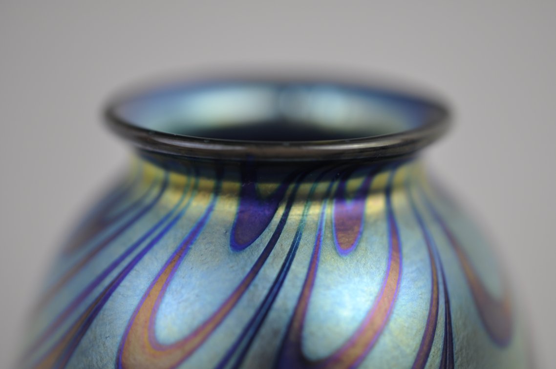 Charles Lotton Blue Iridescent Wavy Vase, photo 3 of 8