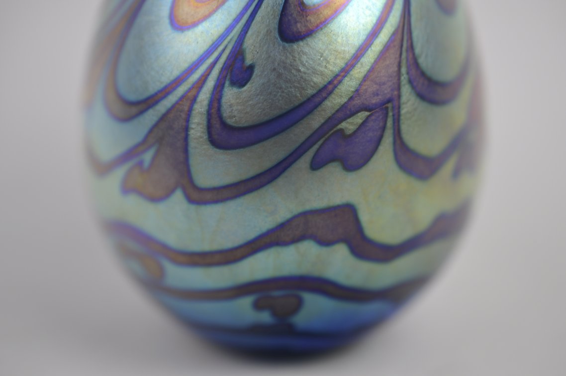 Charles Lotton Blue Iridescent Wavy Vase, photo 4 of 8
