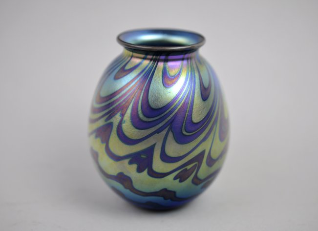 Charles Lotton Blue Iridescent Wavy Vase