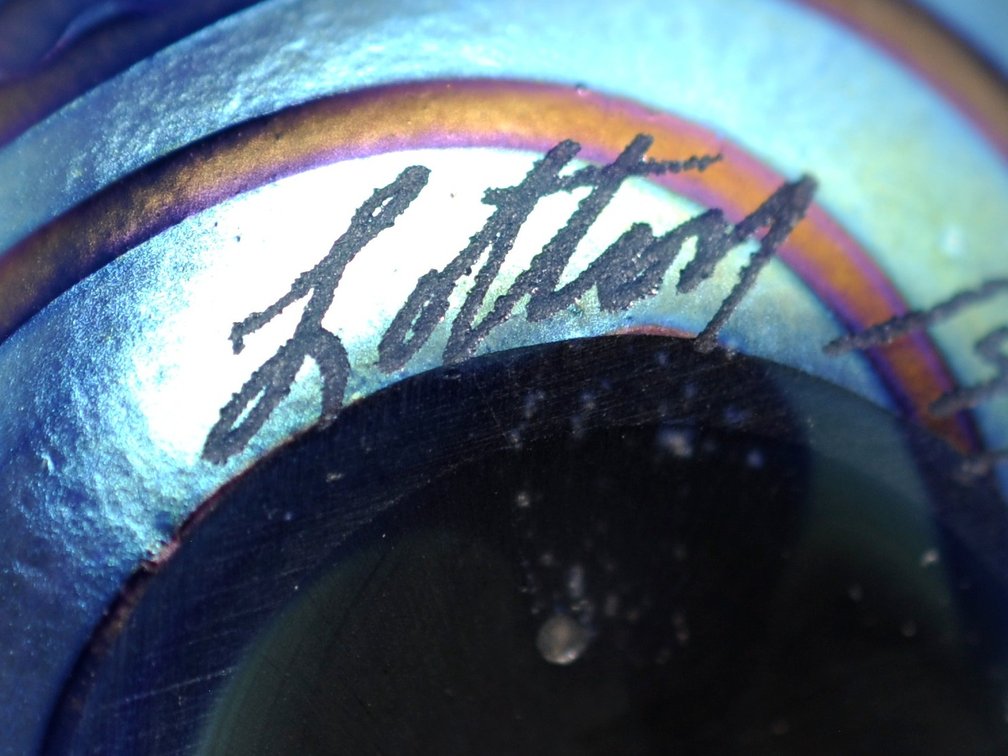 Charles Lotton Blue Iridescent Wavy Vase, photo 7 of 8
