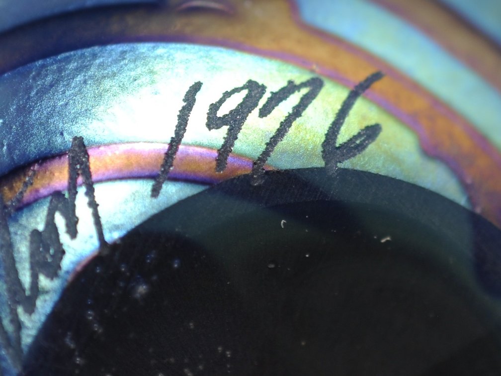 Charles Lotton Blue Iridescent Wavy Vase, photo 8 of 8