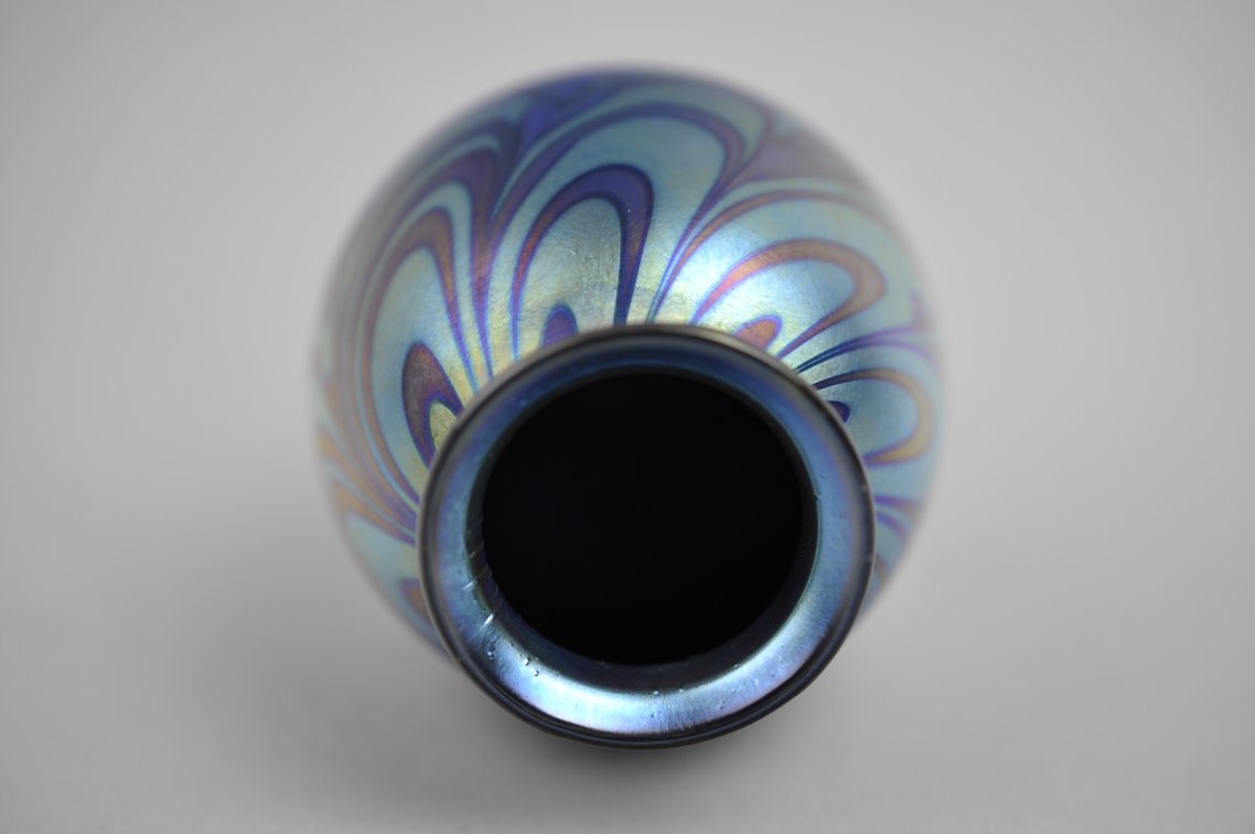 Charles Lotton Blue Iridescent Wavy Vase, photo 5 of 8