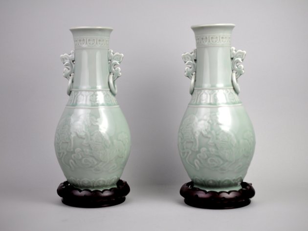 Celadon Shishi Guardian Lions pair