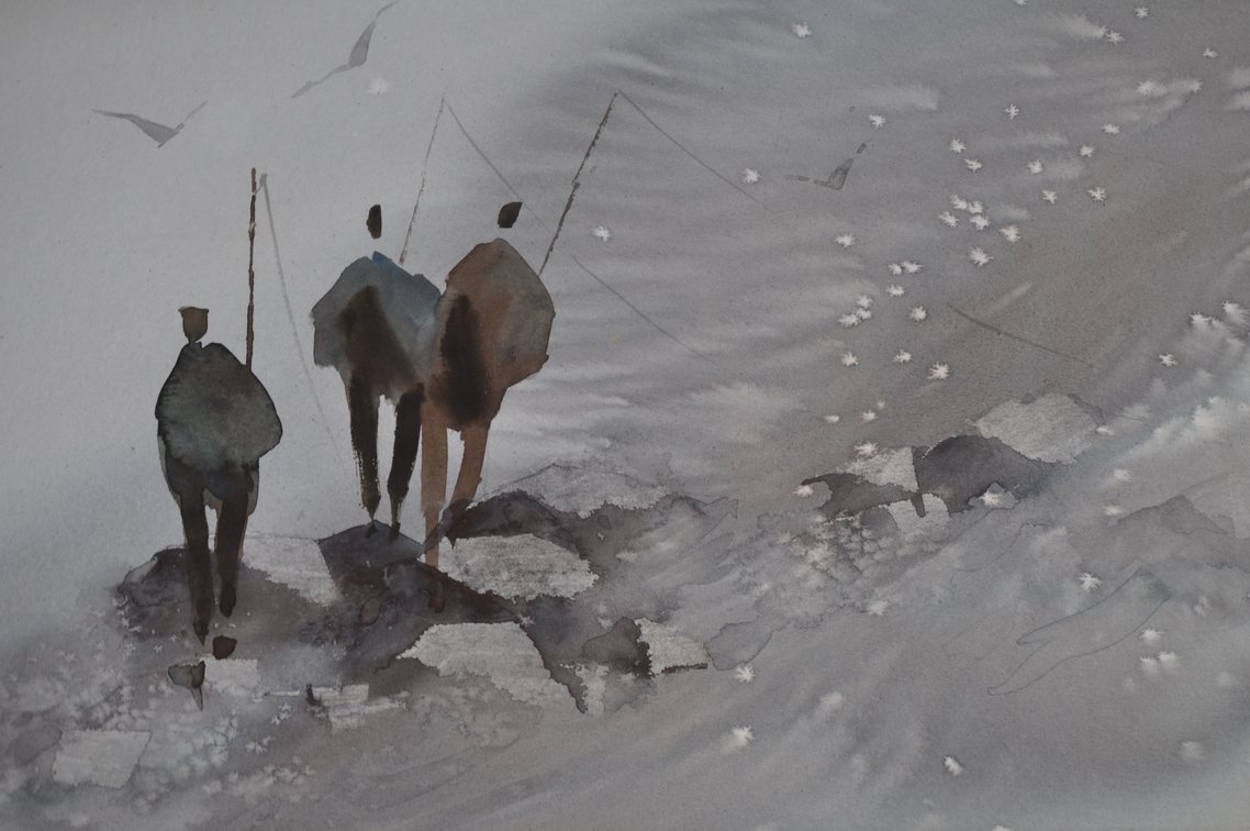 Cynthia R. Box Men Fishing Watercolor Painting, photo 4 of 9