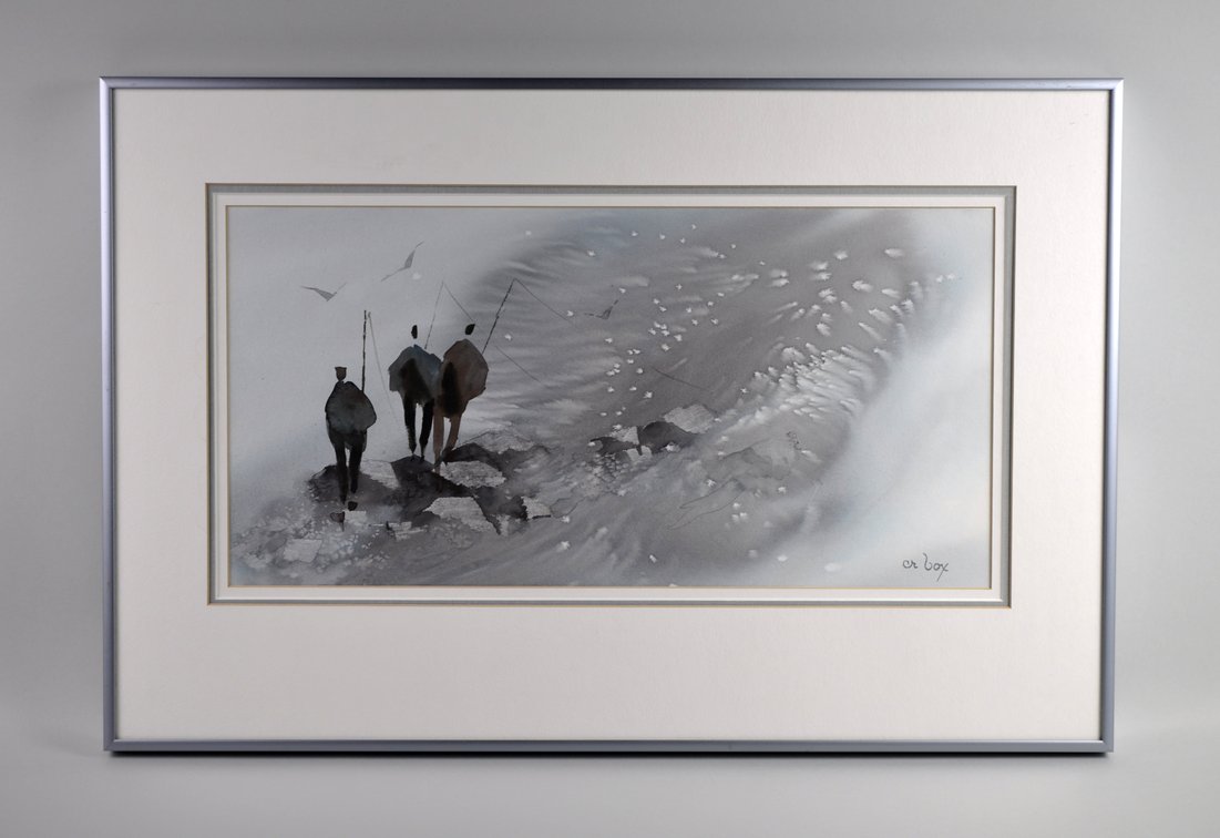 Cynthia R. Box Men Fishing Watercolor Painting, photo 2 of 9