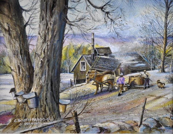 C. Booth Fargus Vermont Winter Maple Watercolor