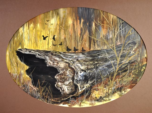 Betty Zoe Miller Log in Marsh Virginia Watercolor