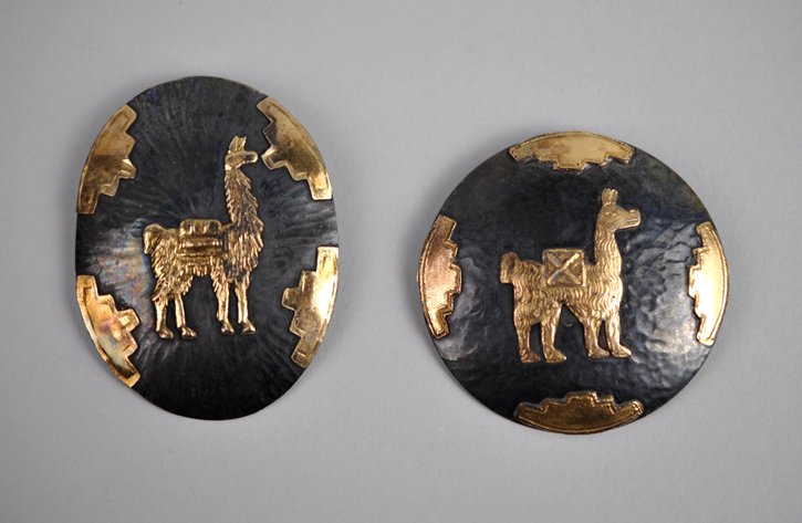 18K Gold & Sterling Silver Peru Llama Brooch Pendants