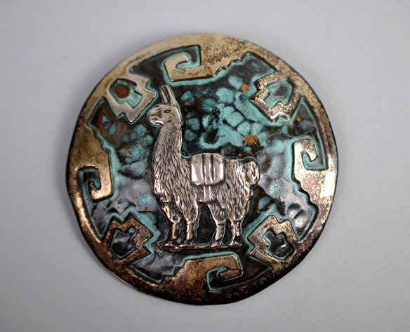 Silver & Copper Peru Llama Brooch Pin