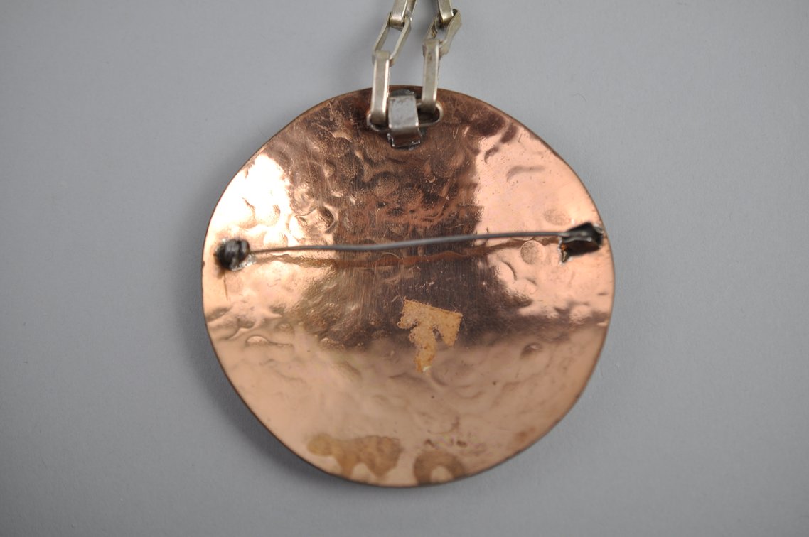 Silver & Copper Peru Tumi Brooch Pendant Necklace, photo 10 of 11