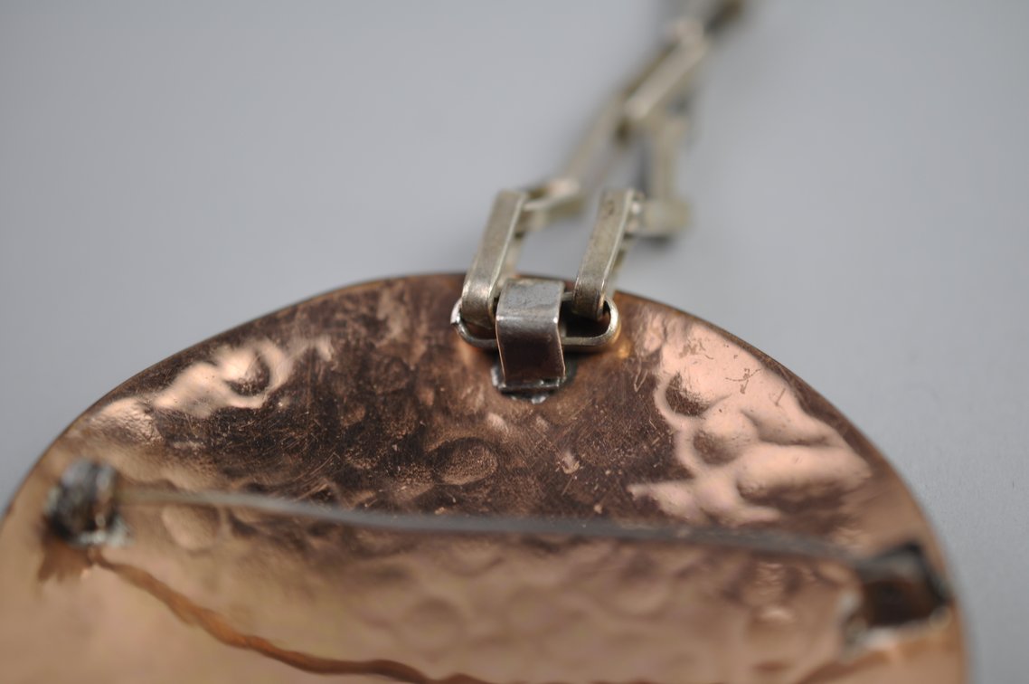 Silver & Copper Peru Tumi Brooch Pendant Necklace, photo 11 of 11