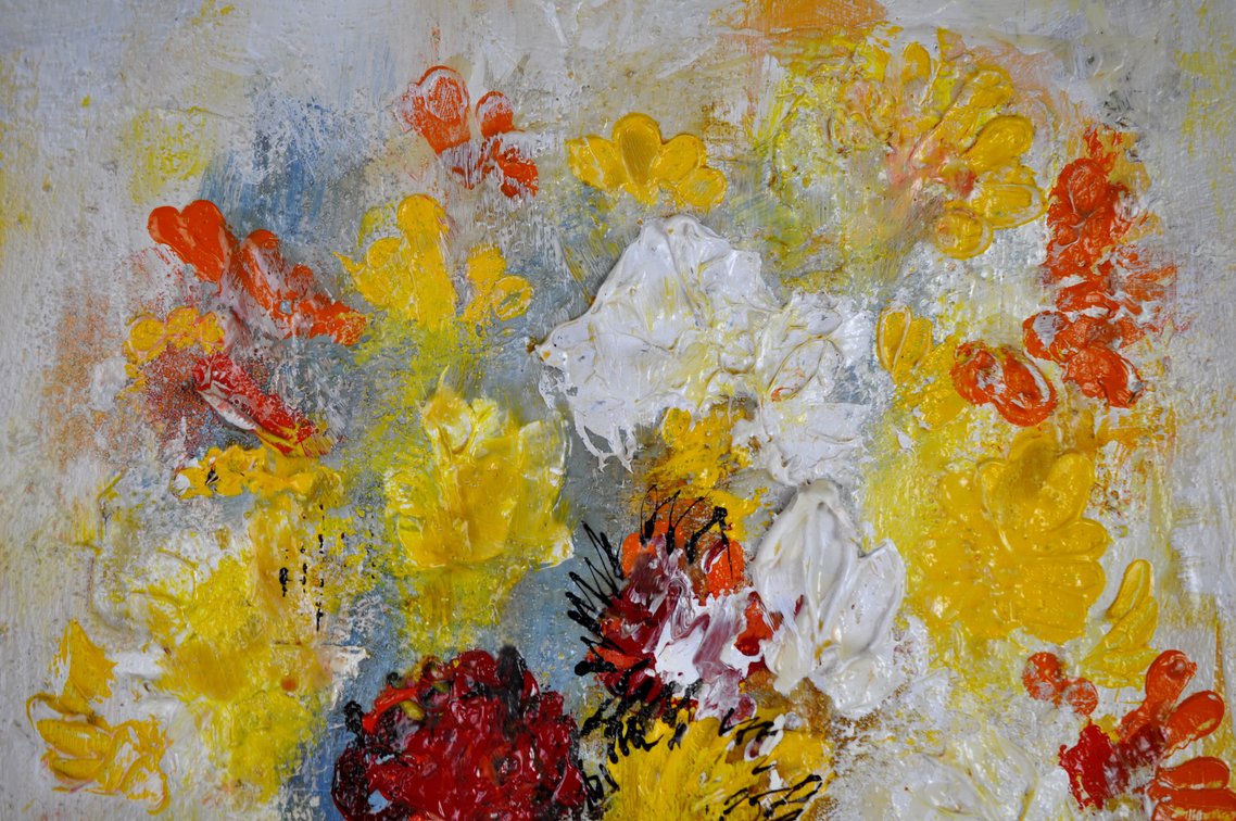 Danny Garcia 1965 Acrylic Abstract Floral Still Life, photo 7 of 14