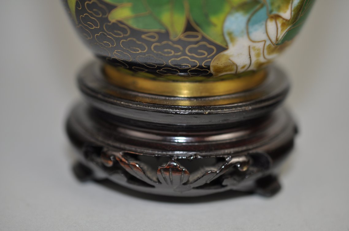 Chinese Cloisonné  Black Floral Vases Pair, photo 5 of 19