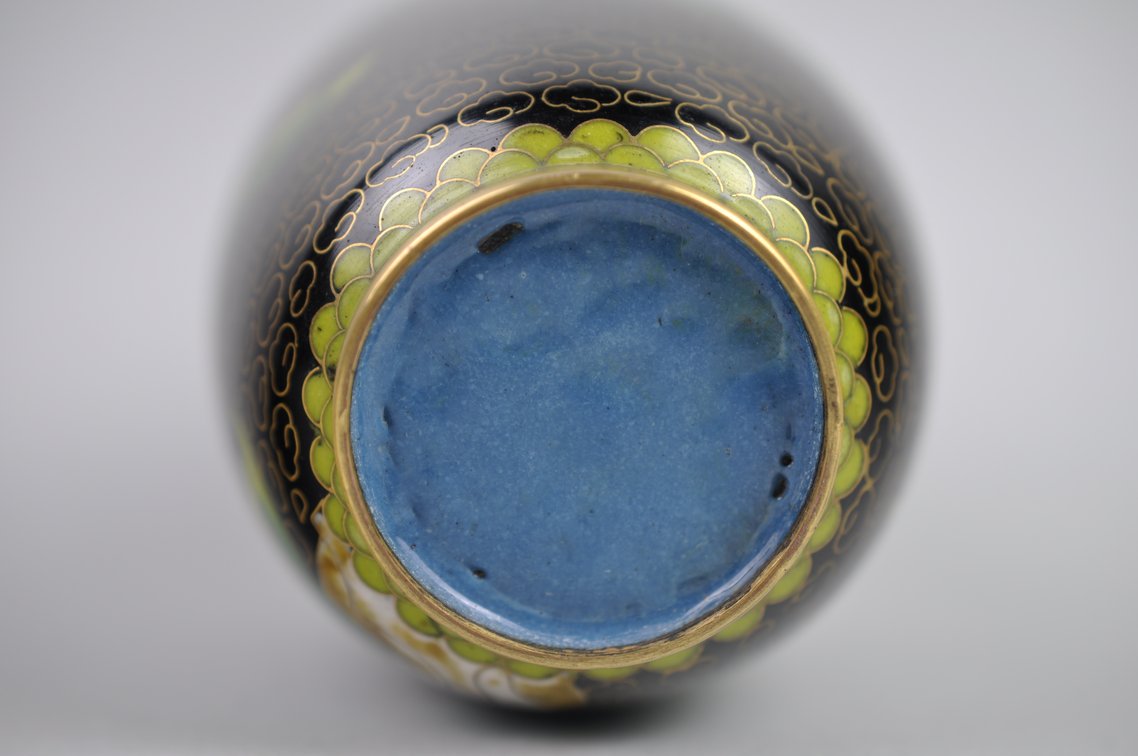 Chinese Cloisonné  Black Floral Vases Pair, photo 9 of 19