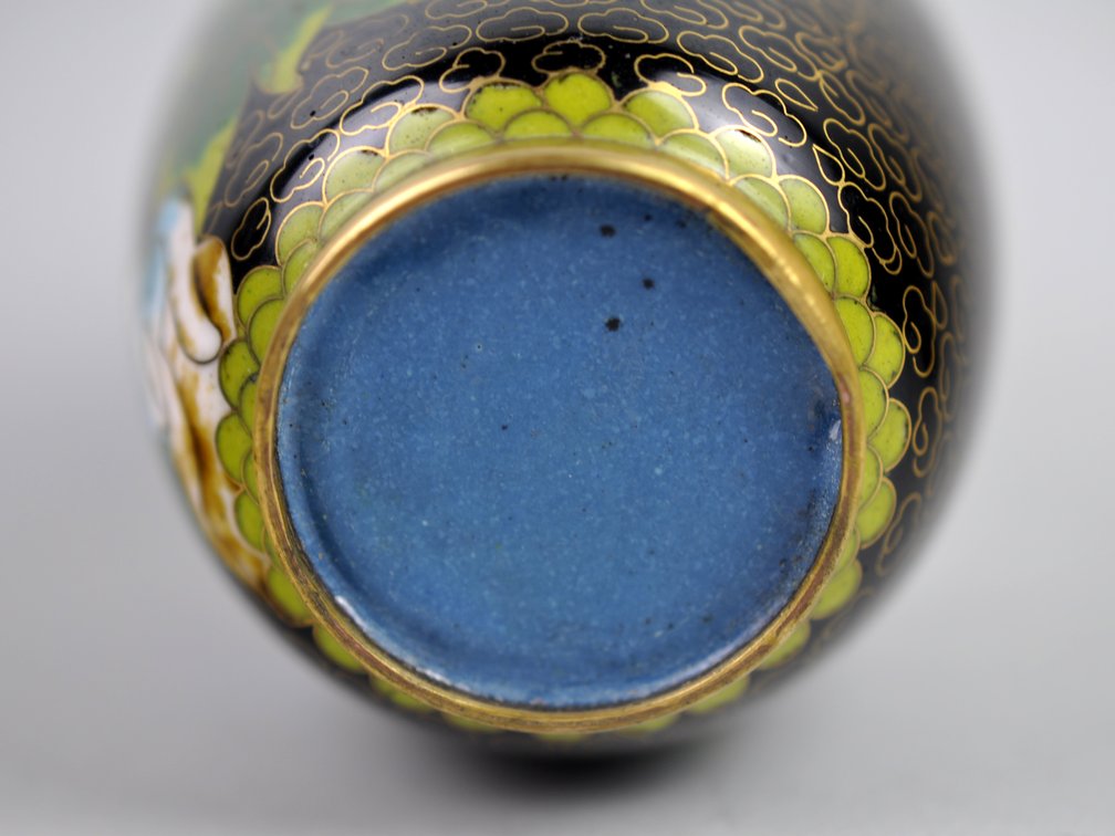 Chinese Cloisonné  Black Floral Vases Pair, photo 18 of 19