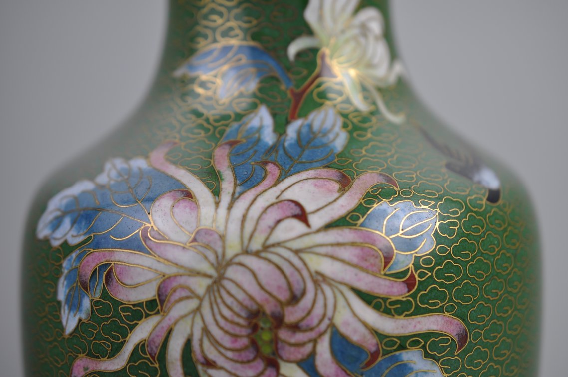 Chinese Cloisonné Floral Vases Pair, photo 15 of 24