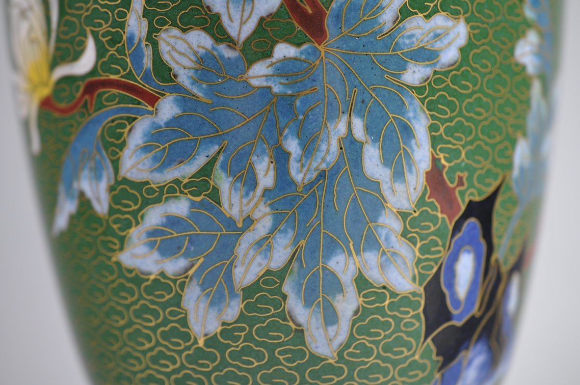 Chinese Cloisonné Floral Vases Pair, photo 16 of 24
