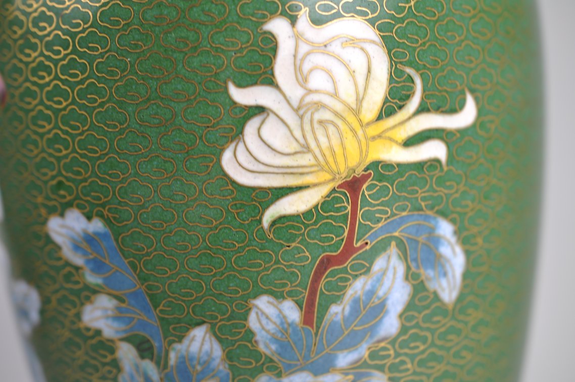 Chinese Cloisonné Floral Vases Pair, photo 19 of 24