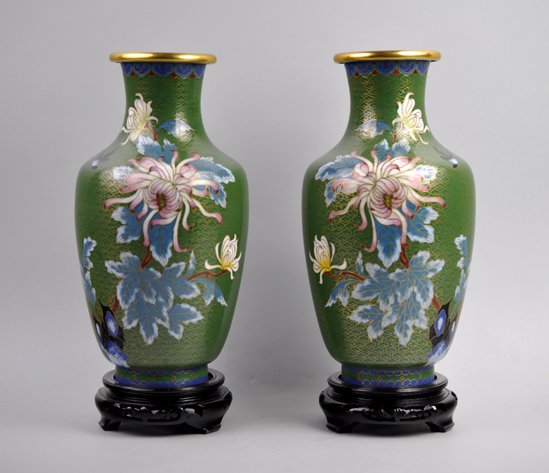 Chinese Cloisonné Floral Vases Pair