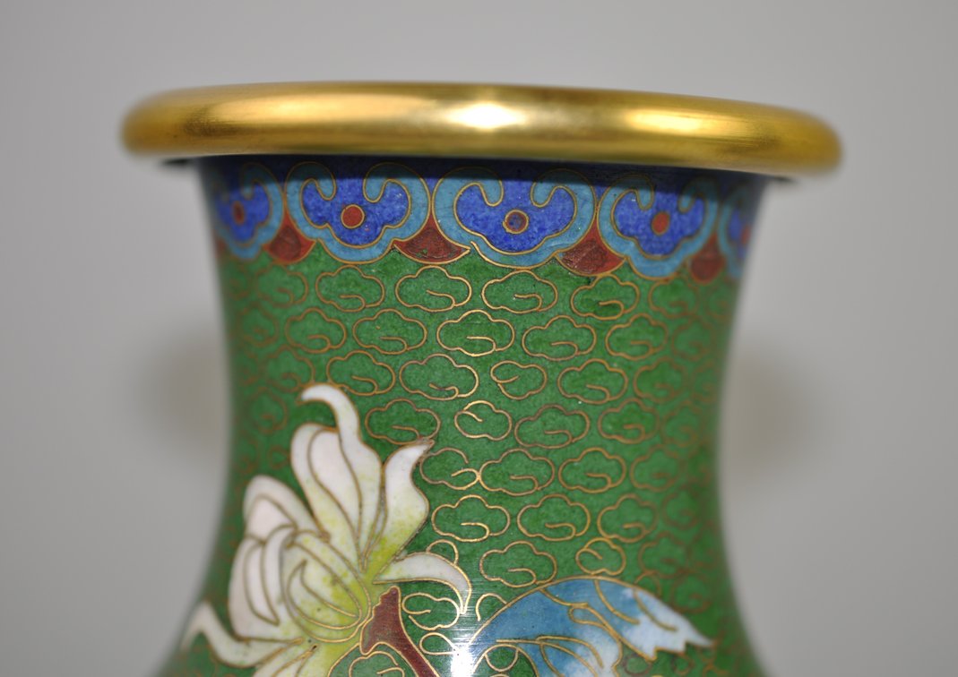 Chinese Cloisonné Floral Vases Pair, photo 2 of 24