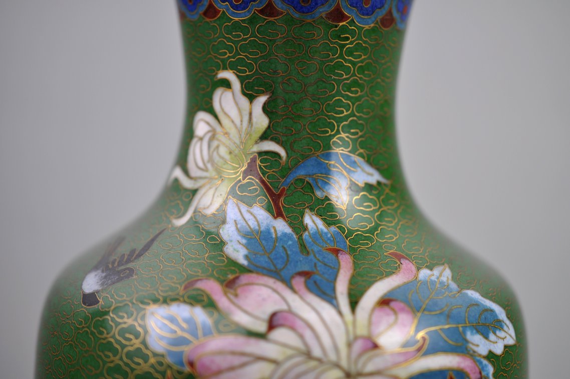 Chinese Cloisonné Floral Vases Pair, photo 3 of 24