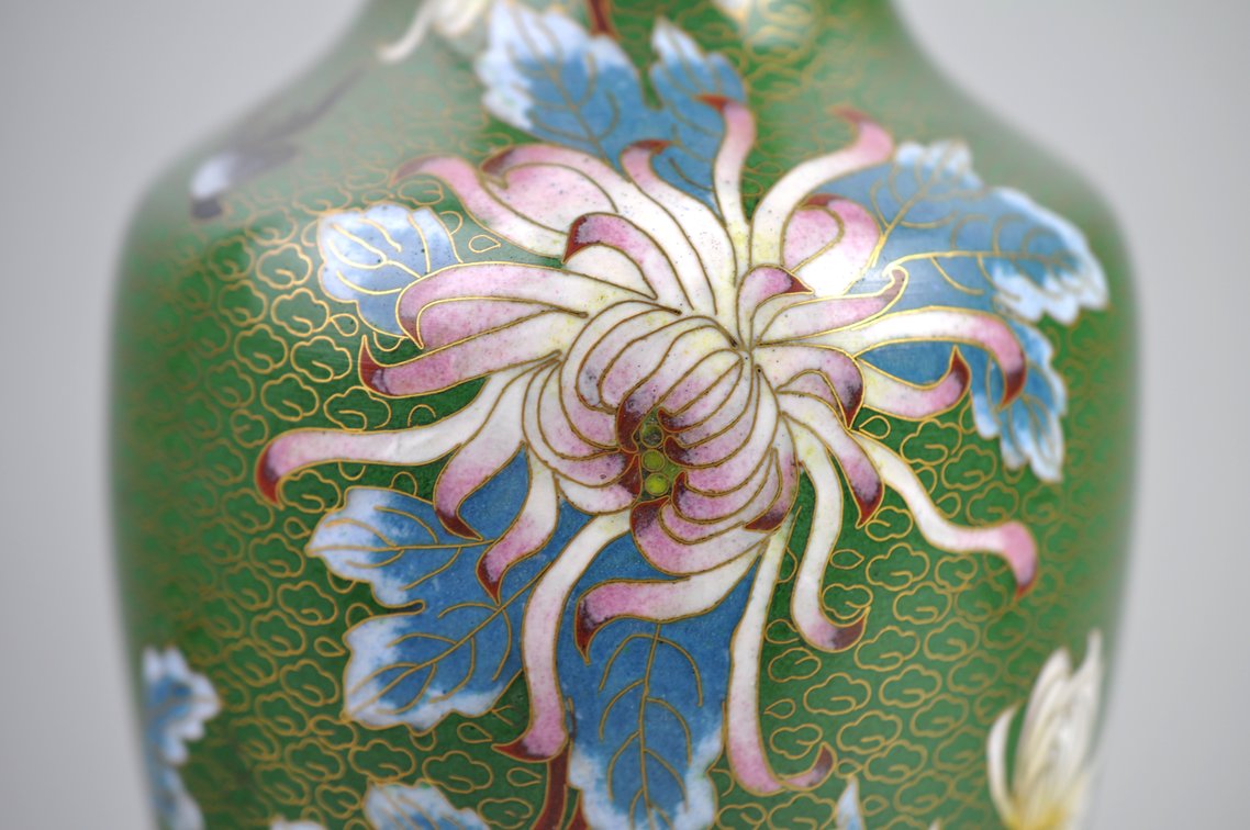 Chinese Cloisonné Floral Vases Pair, photo 4 of 24