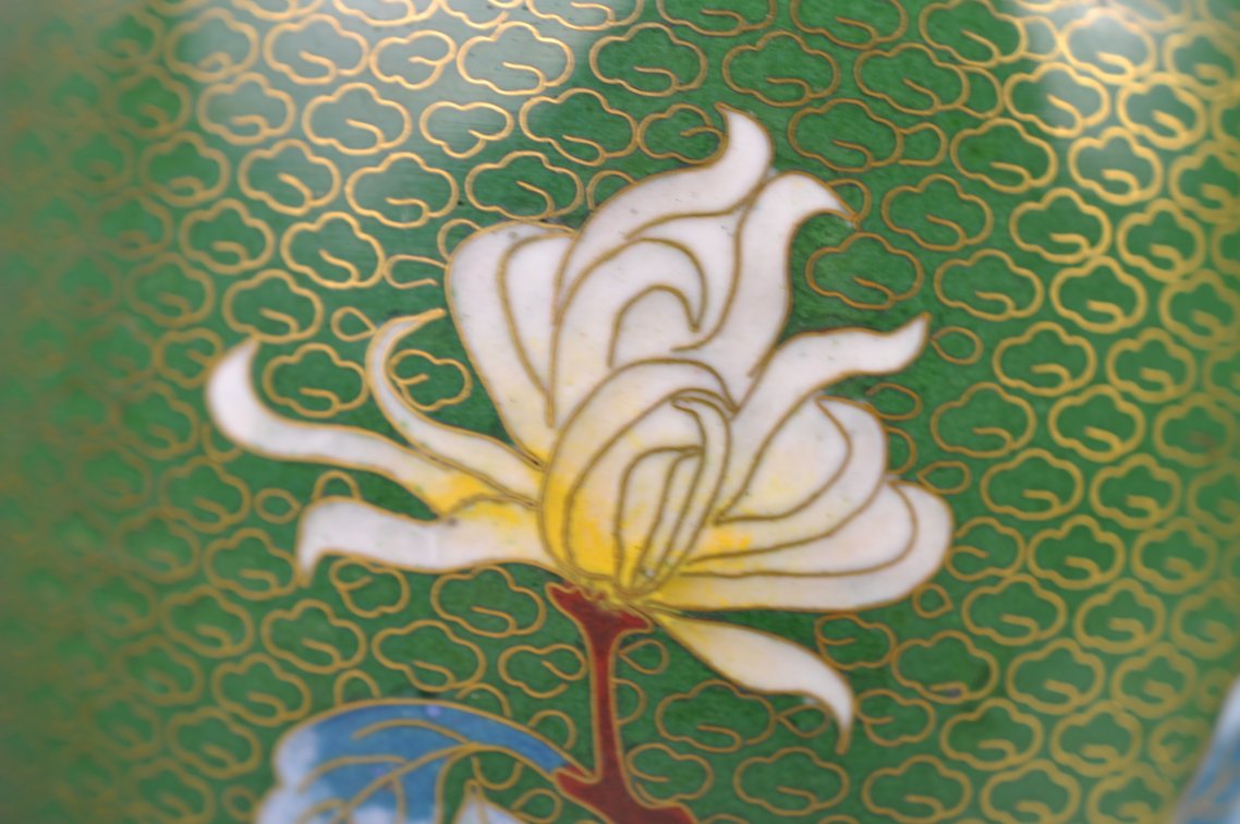 Chinese Cloisonné Floral Vases Pair, photo 9 of 24