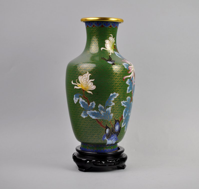 Chinese Cloisonné Floral Vases Pair, photo 8 of 24