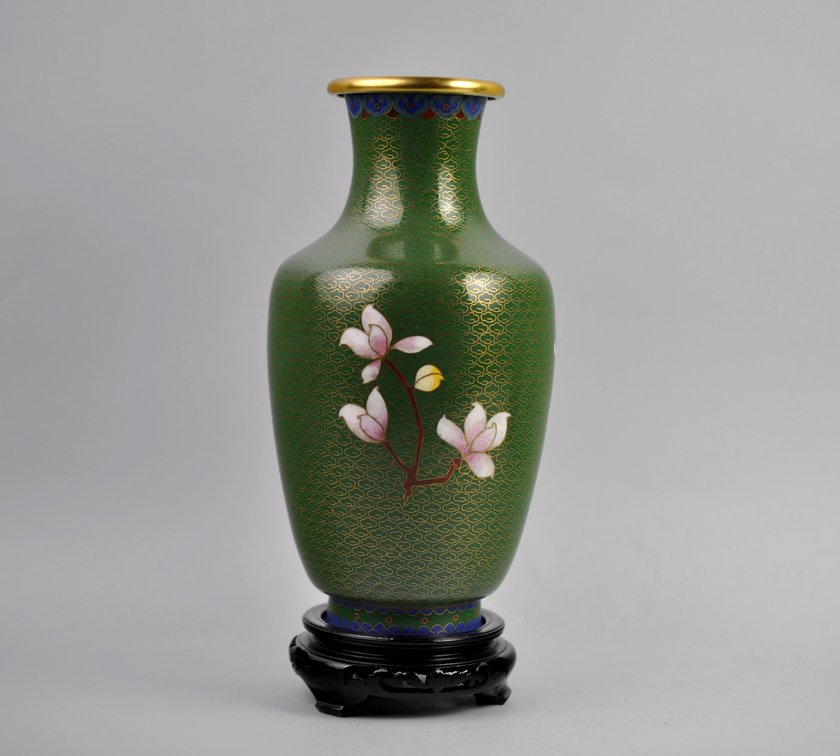 Chinese Cloisonné Floral Vases Pair, photo 10 of 24