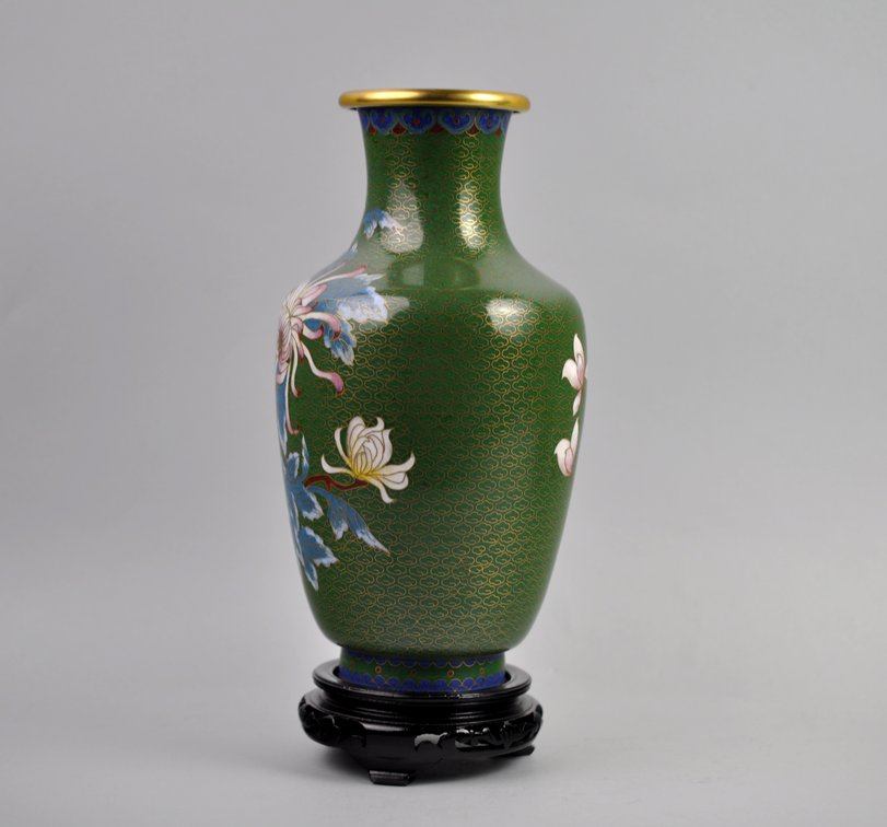 Chinese Cloisonné Floral Vases Pair, photo 11 of 24