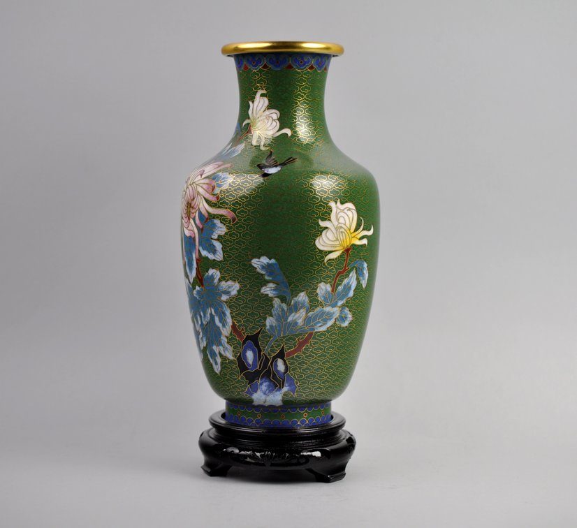 Chinese Cloisonné Floral Vases Pair, photo 18 of 24