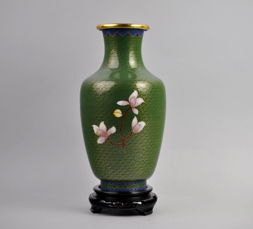 Chinese Cloisonné Floral Vases Pair, photo 21 of 24