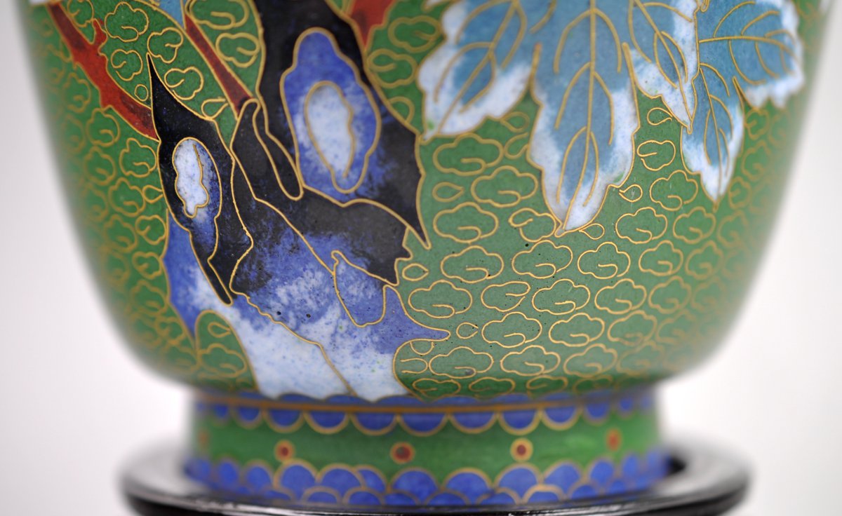 Chinese Cloisonné Floral Vases Pair, photo 6 of 24