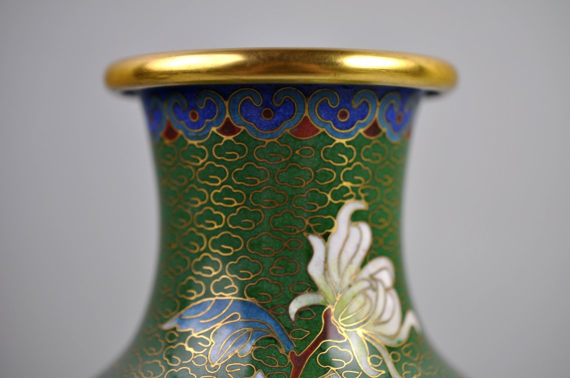 Chinese Cloisonné Floral Vases Pair, photo 14 of 24