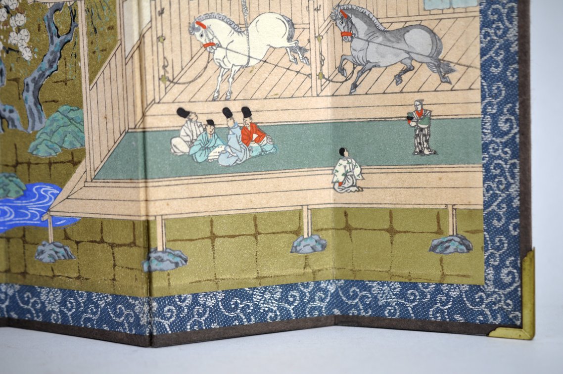 Miniature Four-Panel Folding Byōbu with Horse Stable Scene, photo 5 of 9