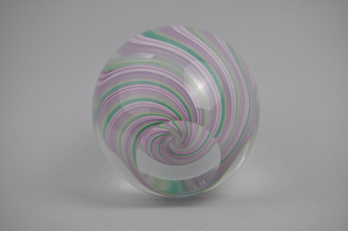 Josh Simpson Pink & Green Spiral Art Glass Vase, photo 10 of 12